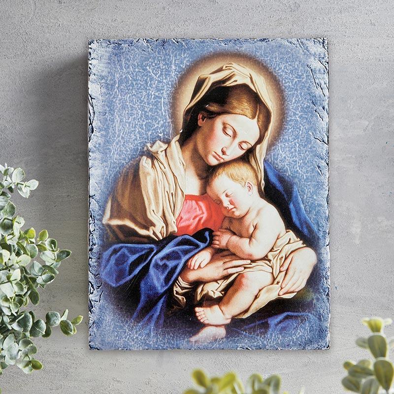 Madonna And Child Square Tile Plaque (Marco Sevelli Collection) - 10" H - Saint-Mike.org