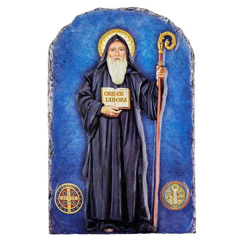 St Benedict Arched Tile Plaque with Wire Stand (Marco Sevelli Collection) - 8.5" H - Saint-Mike.org