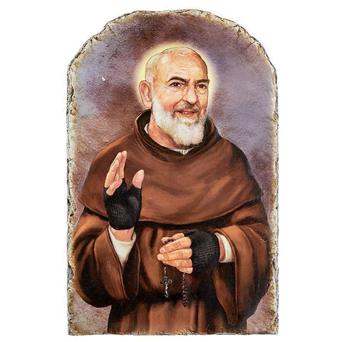 St Pio Arched Tile Plaque with Wire Stand (Marco Sevelli Collection) - 8.5" H - Saint-Mike.org