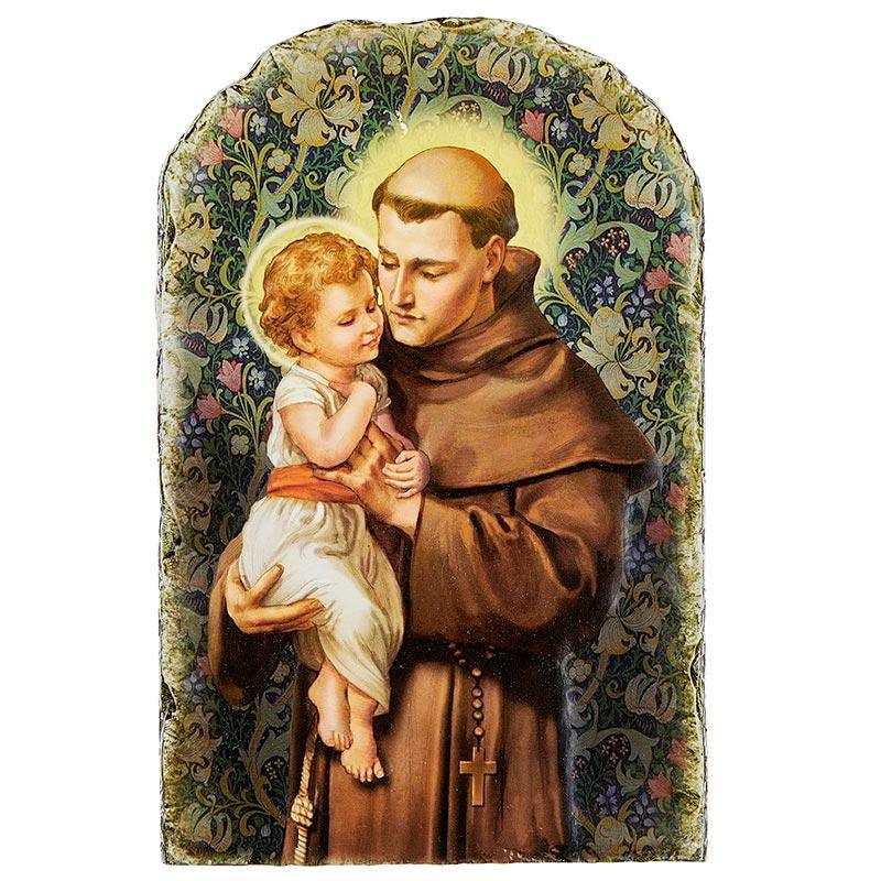St Anthony Arched Tile Plaque with Wire Stand (Marco Sevelli Collection) - 8.5" H - Saint-Mike.org