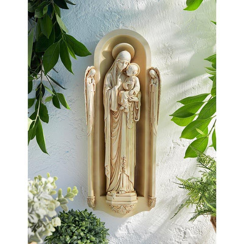 San Benedetto Madonna and Child Stone Resin Garden Statue - 17.5" H - Saint-Mike.org