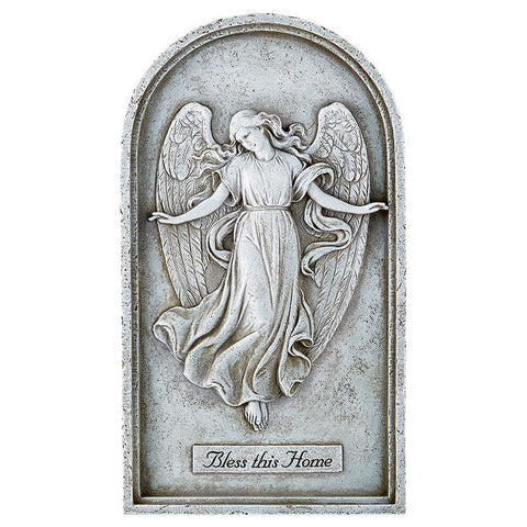 Angelic Angel Arched Stone Resin Plaque (Garden of Life Collection) - 12" H - Saint-Mike.org