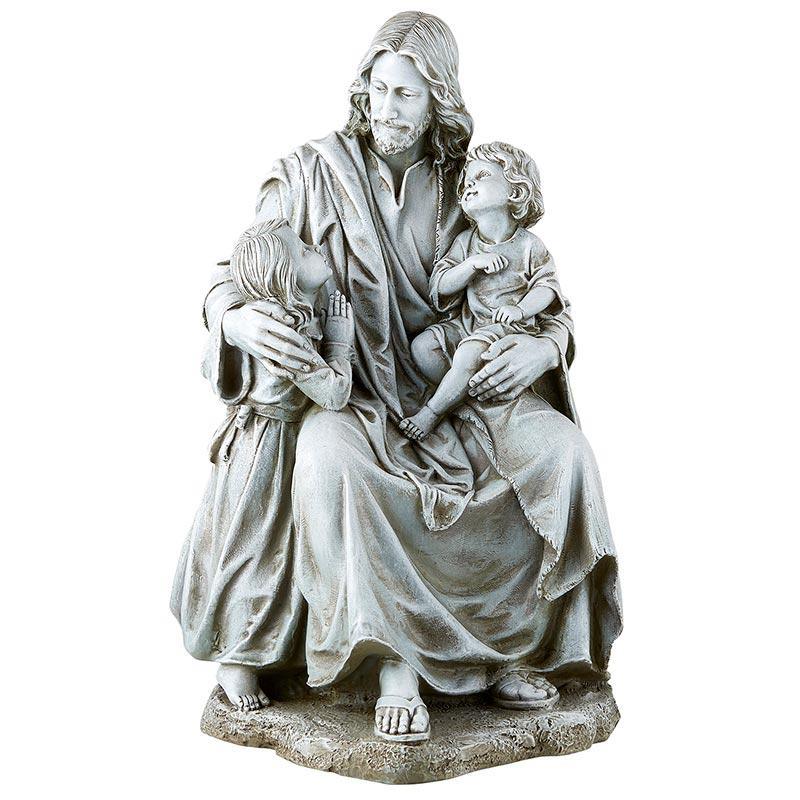 Jesus With Children Stone Resin Garden Statue (Garden of Life Collection) - 16.5" H - Saint-Mike.org