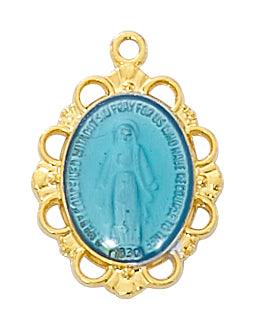 Blue Enamel .75" Miraculous Medal with Gold Trim - 18" Chain - Saint-Mike.org