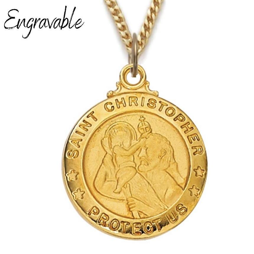 St. Christopher .75" Diameter Gold Over Sterling Silver Pendant - 20" Chain - Saint-Mike.org