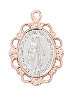 Rose Gold Miraculous Medal .75" Elegant Trim - 18" Chain - Saint-Mike.org