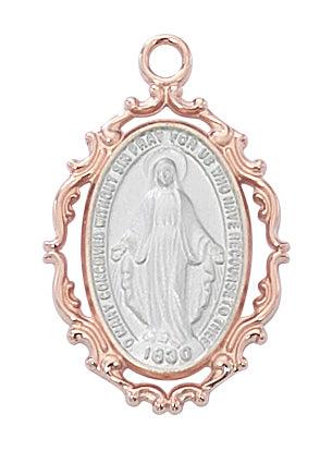 Two-tone Rose Gold Silver 1" Virgin Mary Pendant - 18" Chain - Saint-Mike.org
