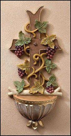 Cross and Grapes Holy Water Font (2 pack) - 7" H - Saint-Mike.org