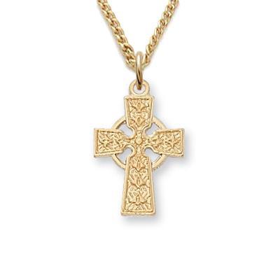 Kids Gold over Sterling Celic Cross Chain Necklace .5" Pendant - 16" Chain - Saint-Mike.org