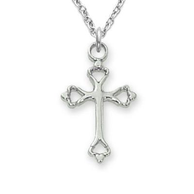 Kids Open Tip Sterling Cross Necklace .6875" Pendant - 16" Chain - Saint-Mike.org