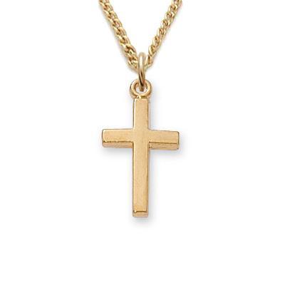 Kids Simple Gold Cross Necklace .5" Pendant - 16" Chain - Saint-Mike.org