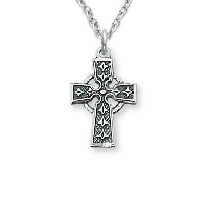 Kids Sterling Siler Celtic Cross Necklace .5" Pendant - 16" Chain - Saint-Mike.org