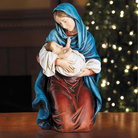 Kneeling Madonna With Child Statue - 12" H - Saint-Mike.org