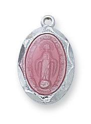Small Sterling Silver Pink Enamel .5" Miraculous Medal - 16" Chain - Saint-Mike.org