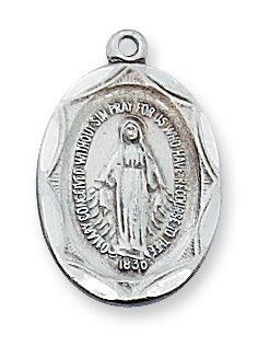 Sterling Silver .75" Virgin Mary Pendant Necklace - 18" Chain - Saint-Mike.org