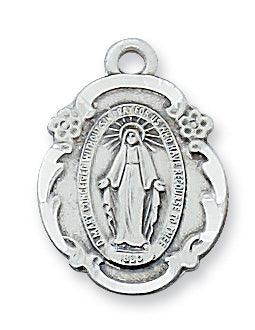 Sterling Silver Blessed Mother .75" Pendant Lobster Clasp Necklace - 18" Chain - Saint-Mike.org