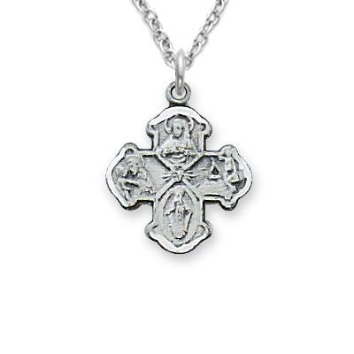 Kids Four-way Medal Necklace Sterling Silver .5" Pendant - 16" Chain - Saint-Mike.org