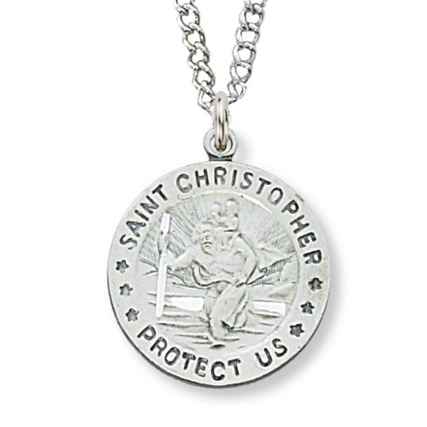 St. Christopher Medal .75" Sterling Silver - 18" Chain - Saint-Mike.org