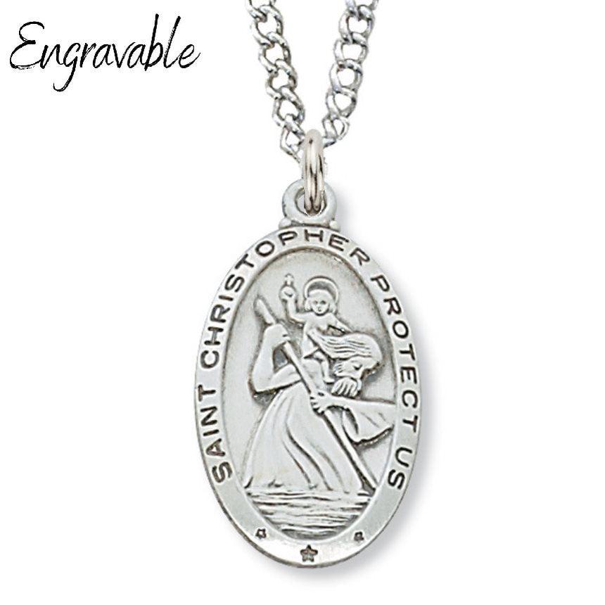 St. Christopher Medal 1.125" Sterling Silver Pendant Necklace - 24" Chain - Saint-Mike.org