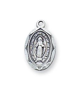 Tiny Miraculous Medal .925 Sterling Silver Necklace - 16" Chain - Saint-Mike.org