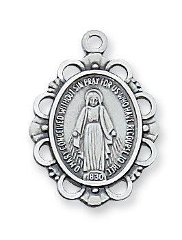 Baroque Miraculous Medal .925 Sterling Silver - 18" Chain - Saint-Mike.org