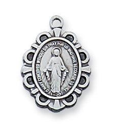 Small .5" Miraculous Medal Sterling Silver Necklace - 16" Chain - Saint-Mike.org