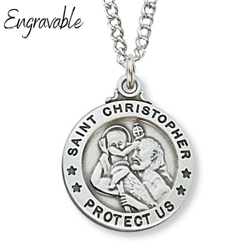 St. Christopher .75" Sterling Silver Pendant Necklace - 20" Chain - Saint-Mike.org