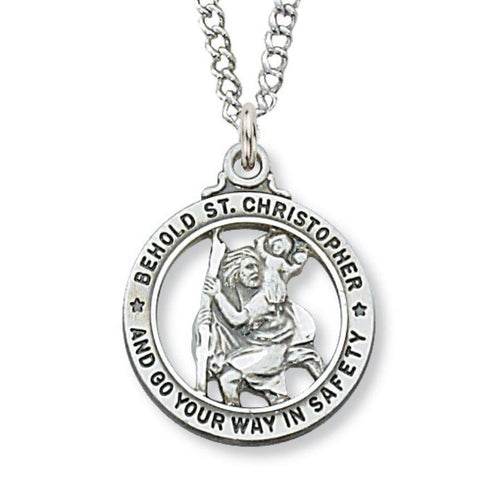 St. Christopher .75" Diameter Sterling Silver Necklace - 20" Chain - Saint-Mike.org