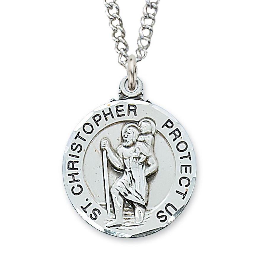 St. Christopher Medal 1" Sterling Silver Hammered Edge Necklace - 24" Chain - Saint-Mike.org