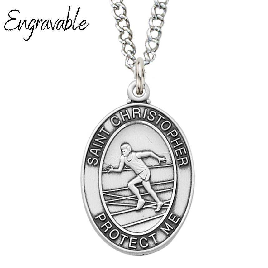 St. Christopher Track & Field Medal 1.125" Pendant Necklace - 24" Chain - Saint-Mike.org