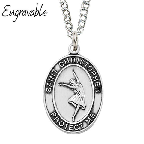 St. Christopher Girls Dance Medal 1" Sterling Silver Pendant Necklace - 18" Chain - Saint-Mike.org