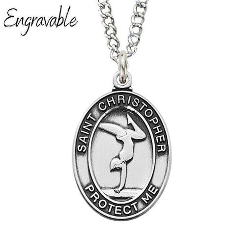 St. Christopher Girls Gymnastics 1" Sterling Silver Pendant - 18" Chain - Saint-Mike.org