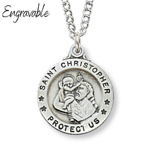 St. Christopher Medal .625" Sterling Silver Pendant Necklace - 18" Chain - Saint-Mike.org