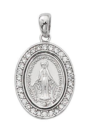 Clear Stone Blessed Mother 1" Pendant Necklace - 18" Chain - Saint-Mike.org