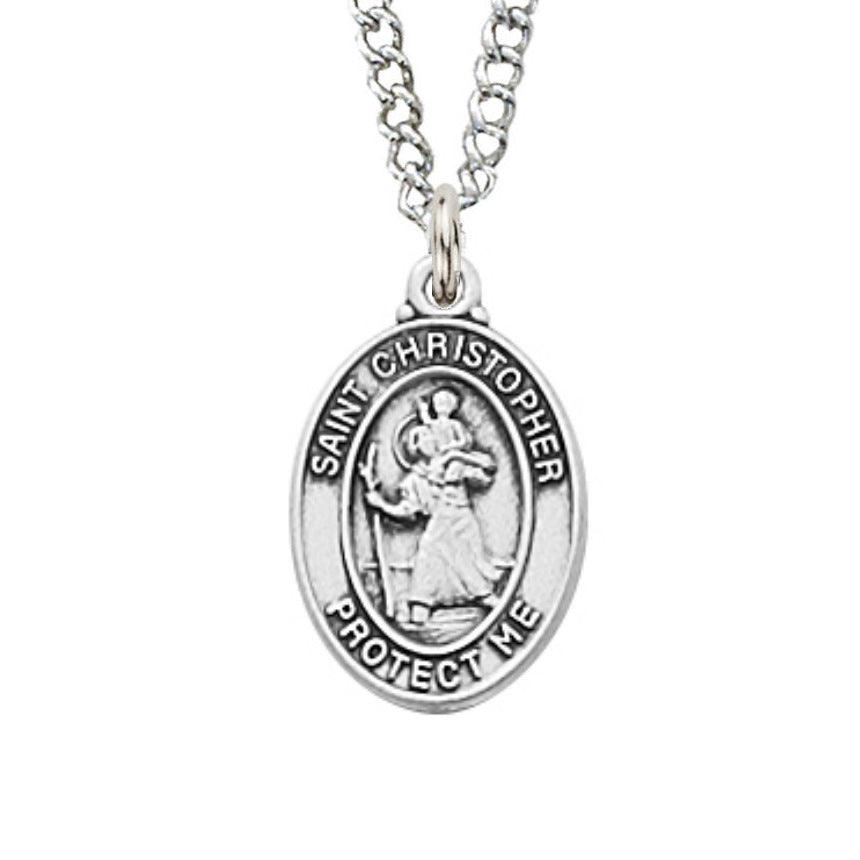 St. Christopher Pendant .57" Oval Sterling Silver - 16" Chain - Saint-Mike.org