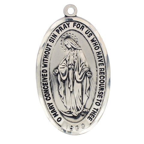 Men's Sterling Silver Virgin Mary Necklace 1" Pendant - 24" Chain - Saint-Mike.org