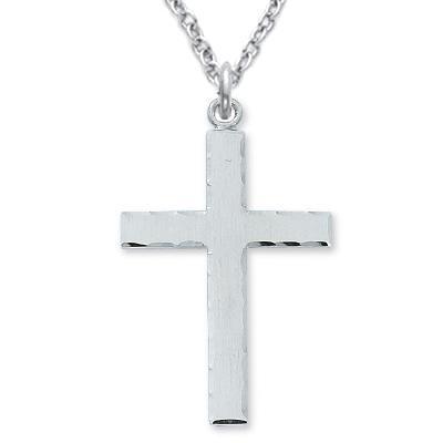 Men's Hammered Edge Sterling Cross Chain with Lords Prayer 1.6875" Pendant - 24" Chain - Saint-Mike.org