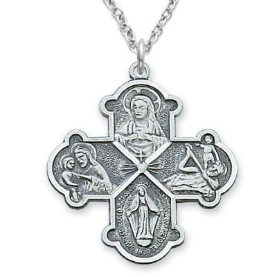 Sterling Silver Four-way Medal Chain Necklace 1" Pendant - 24" Chain - Saint-Mike.org