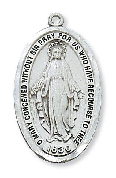 Men's Virgin Mary 1.5" Pendant on Sterling Silver - 24" Chain - Saint-Mike.org