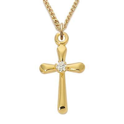 Rounded Gold Cross Chain with Cubic Zirconia Stone - 18" Chain - Saint-Mike.org