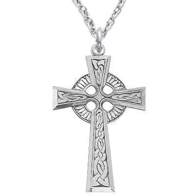 Large Celtic Cross Necklace Sterling 1.75" Pendant - 24" Chain - Saint-Mike.org