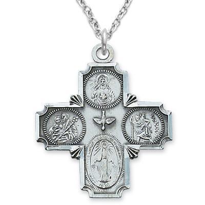 Large Four-way Pendant Chain Necklace Detailed 1.5" Cross - 24" Chain - Saint-Mike.org