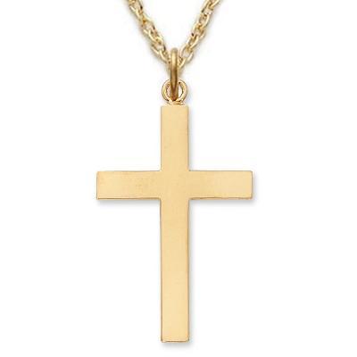 Large Gold Cross Men's Necklace Lord's Prayer on Back 1.6875" Pendant - 24" Chain - Saint-Mike.org