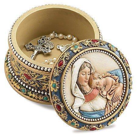 Madonna and Child Rosary Box (Ave Maria Collection) - 3.5" Dia - Saint-Mike.org