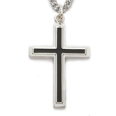 Men's Cross Chain Sterling Silver Necklace with Black Fill - 24" Chain - Saint-Mike.org