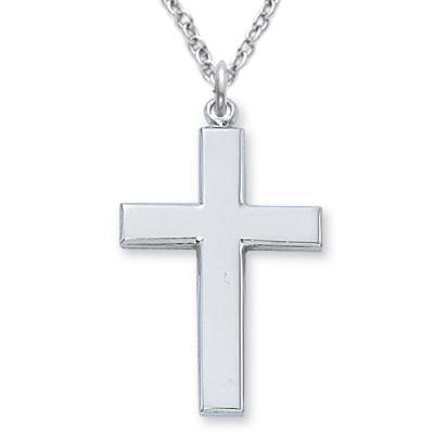 Men's Cross Necklace Sterling Silver 1.25" Pendant - 24" Chain - Saint-Mike.org