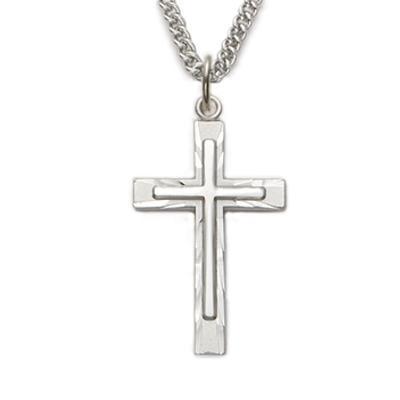 Men's Cross in Cross Necklace Sterling Silver 1" Pendant - 24" Chain - Saint-Mike.org