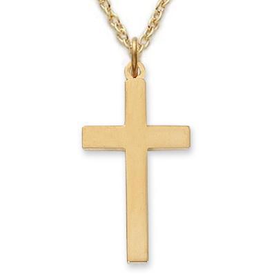 Men's Gold Block Cross Necklace 1.125" Pendant - 20" Chain - Saint-Mike.org