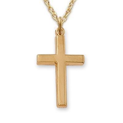 Small Gold Cross Necklace .75" Pendant - 18" Chain - Saint-Mike.org