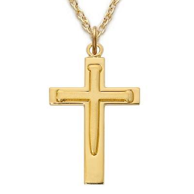 Men's Gold Cross Necklace with Nails - 24" Chain - Saint-Mike.org